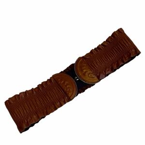 213 Brown Ruched Belt with Silver Buckle